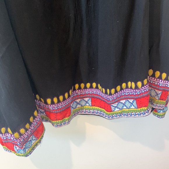 Angie Cold Shoulder Front Tie Sheer Black Colorful Boho Tunic Dress Size Medium - Picture 5 of 8